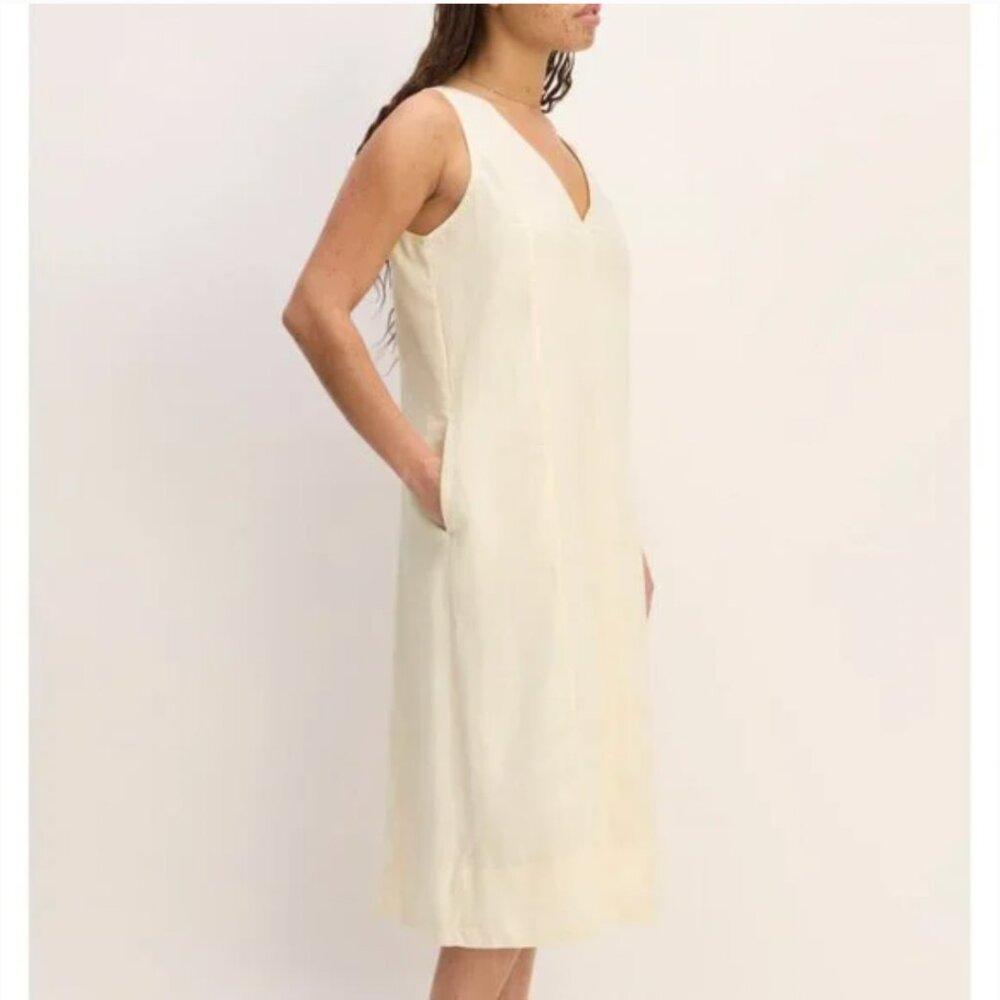 NEW Everlane The Linen V-Neck Midi Dress Womens 2 Bone - Picture 4 of 12